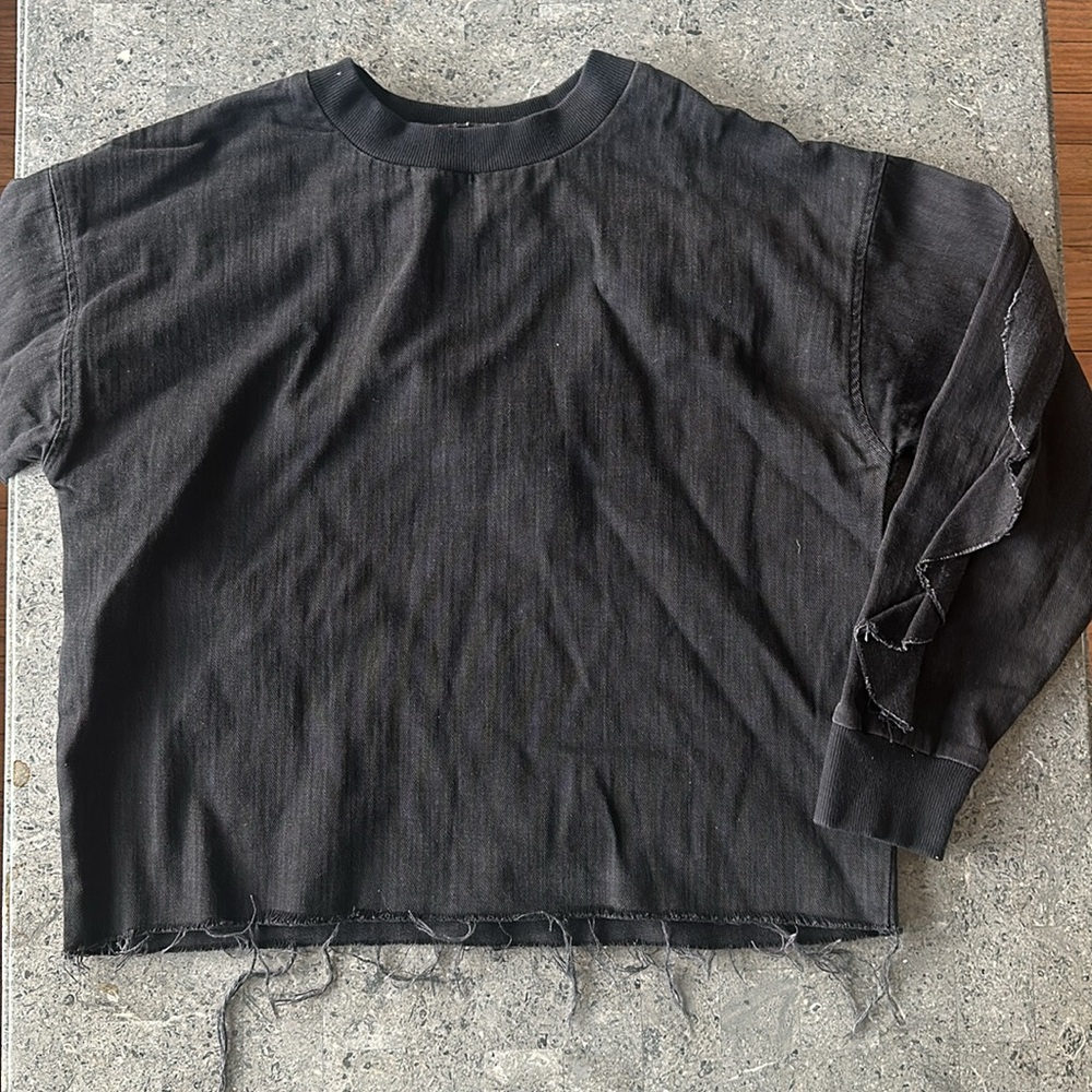 Zara Denim Boxy Long Sleeve Top with Ruffles